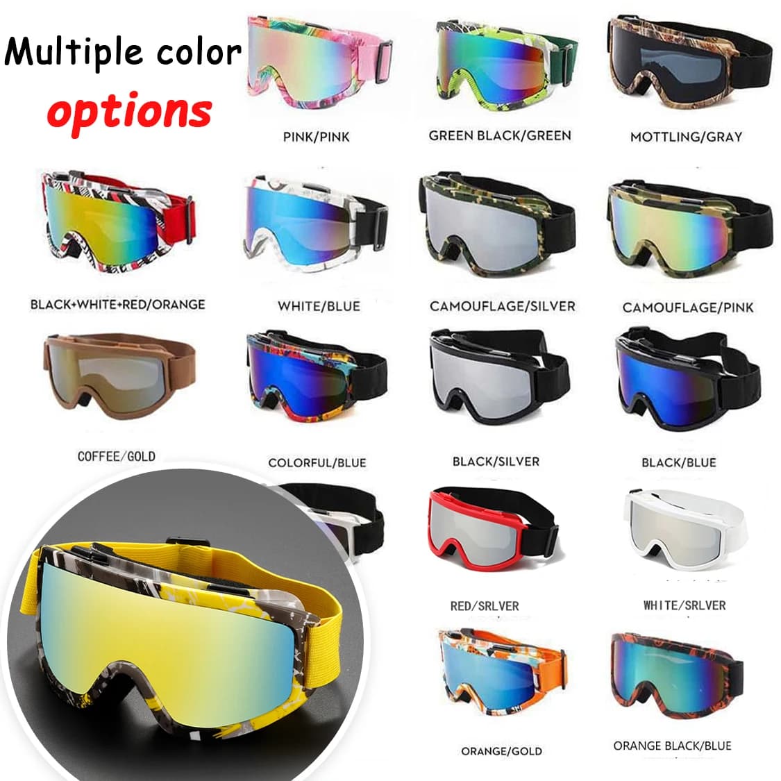 Occhiali da sci con montatura grande con lenti colorate e lenti antiriflesso in spugna anti-collisione Sport all'aria aperta snowboard e snowboar