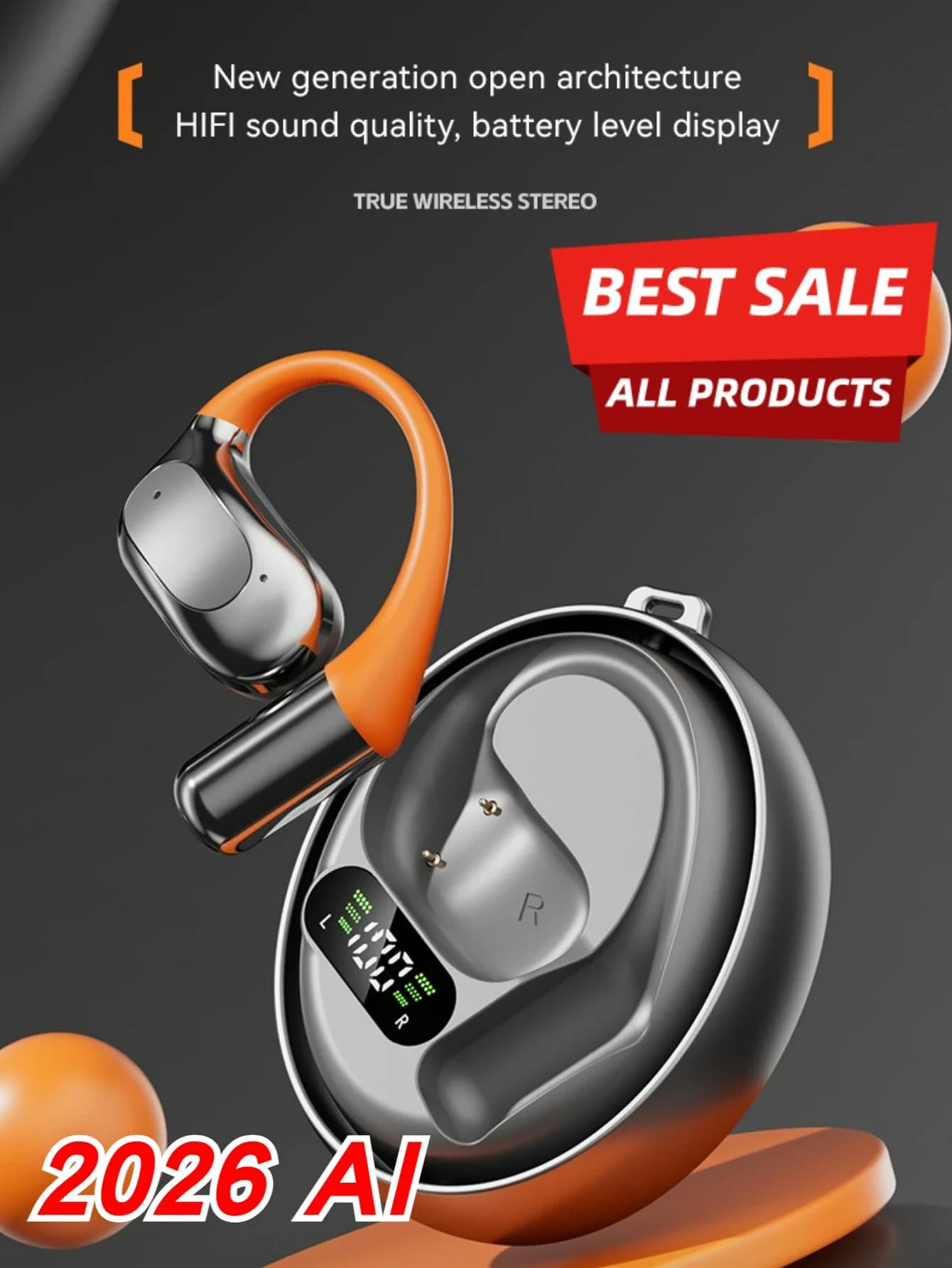 Cuffie traduttore wireless 144 lingue Traduzione AI in tempo reale Auricolare Bluetooth con clip Design per viaggi in tutto il mondo