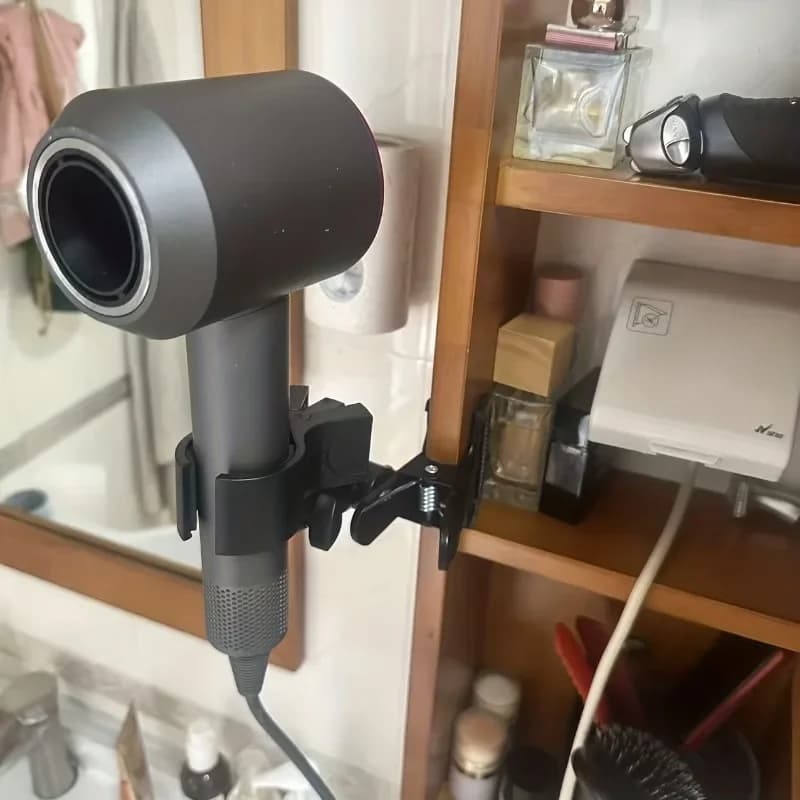 Metal hair dryer stand with sturdy grip - Wall floating shelf, free hand holders, no other risk of falling!