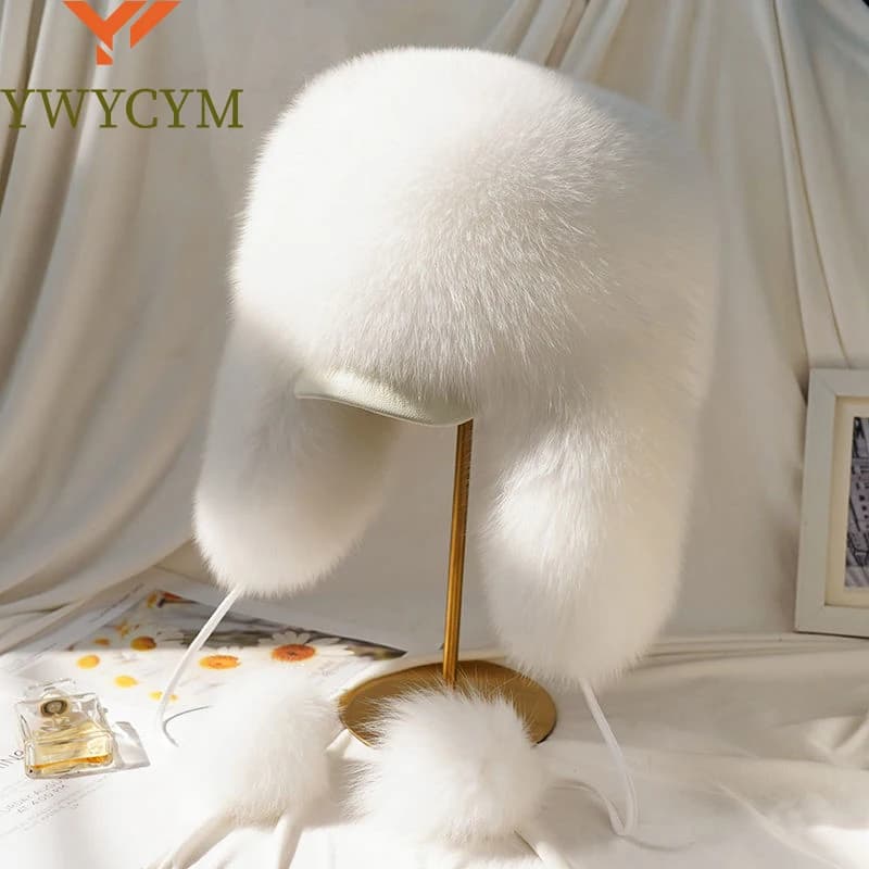 Real Fur 100% Fox Skin Russian Businessmen Pilot Bombers Full Mao Men's hat Ushanka Winter Ear Guard Hat Raccoon Fur Beanie hat