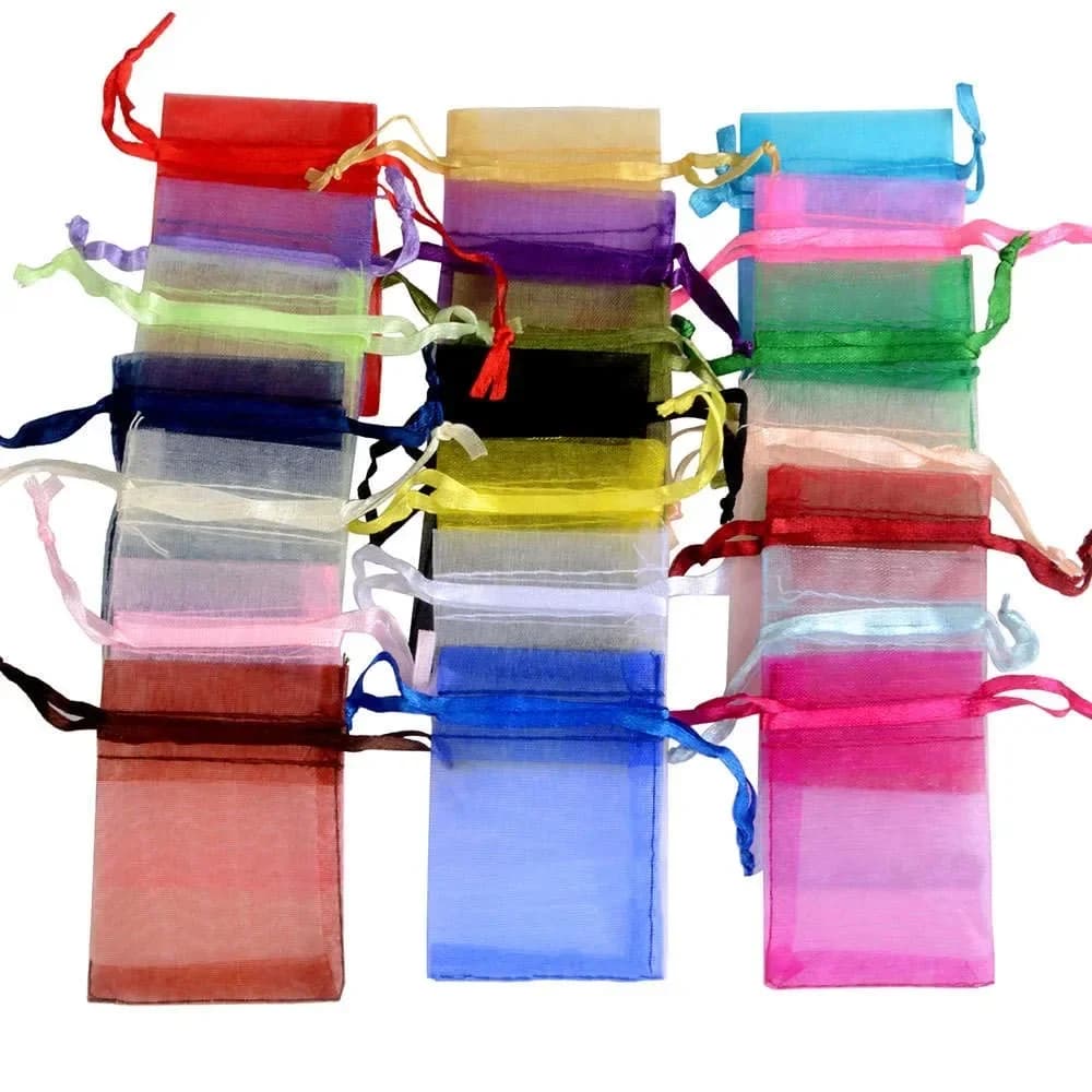 50/100 pz/lotto Sacchetto Regalo In Organza Per Gioielli 24 Colori Sacchetti Con Coulisse Per La Cerimonia Nuziale Di Natale Sacchetti Regalo di Caramelle Imballaggio Dei Monili