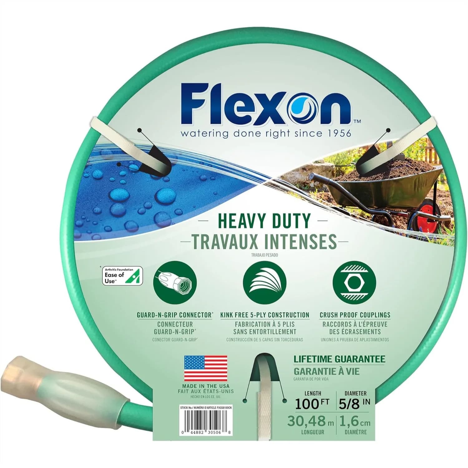 Heavy Duty 5-Ply Garden Hose 5/8-Inch x 100-Foot with Crush-Proof Couplings for Lawn and Garden Use