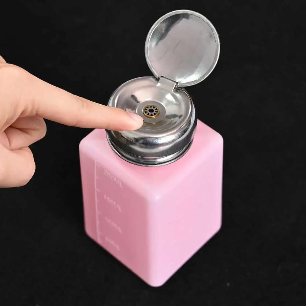 200/230ML Pink Metal Push Down Pump Dispenser Nail Liquid Alcohol Container Bottle Gel Polish Cleaner Remover Bottle Vacuum T% R3