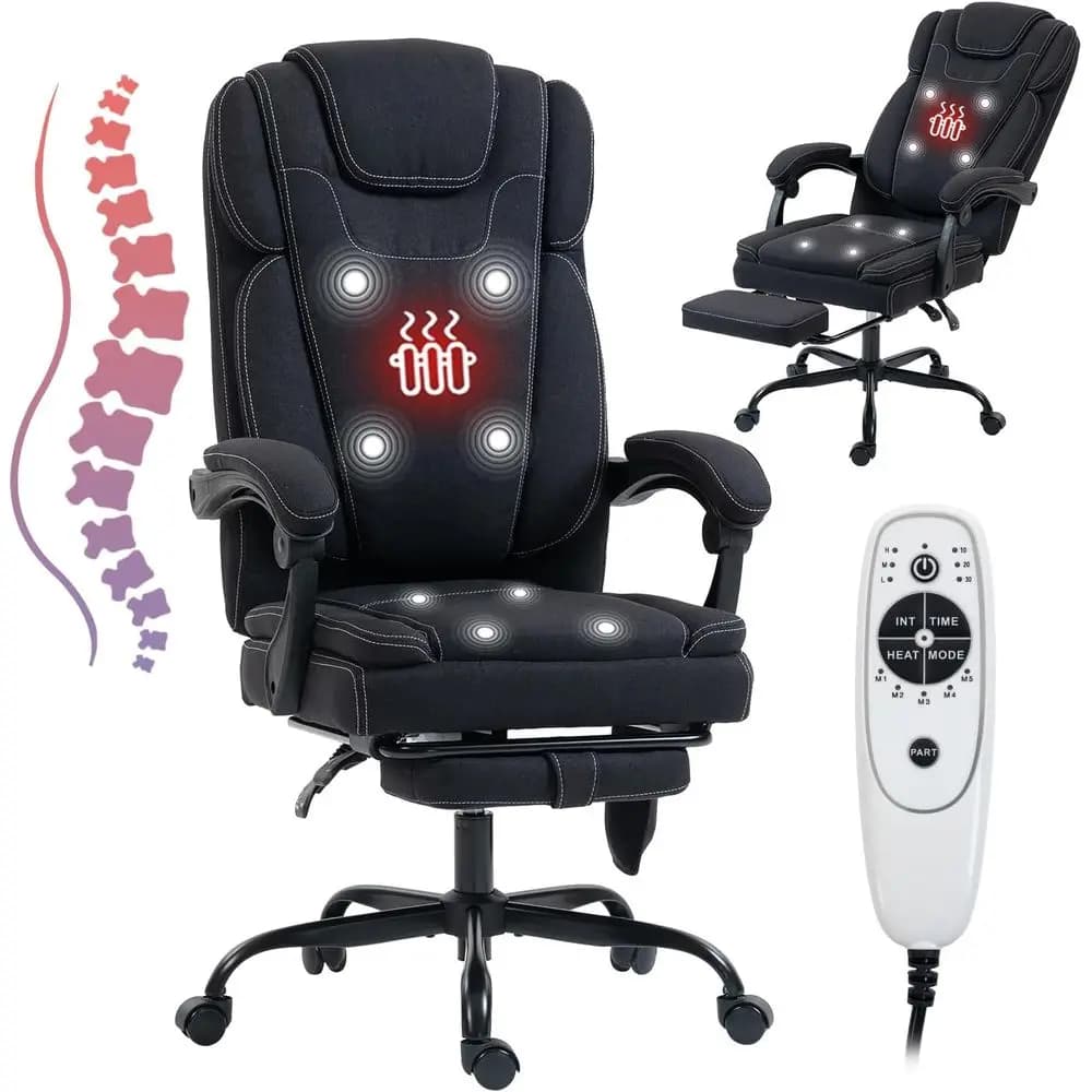 High-Back Ergonomic Recliner with Heat, Vibration, Lumbar Support, and Footrest for Home Office/Gaming