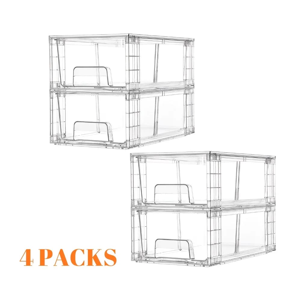 Set di 4/6/8/10 Cassetti Trasparenti in Acrilico per Conservazione Alimenti con Maniglie | Contenitori impilabili per frigorifero e dispensa per snack, frutta