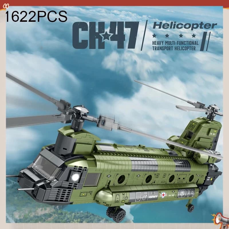 Set di Costruzioni Aereo da Trasporto CH-47 Chinook, 1622 Pezzi, Modello di Elicottero Militare, Giocattoli per Bambini, Regali di Natale