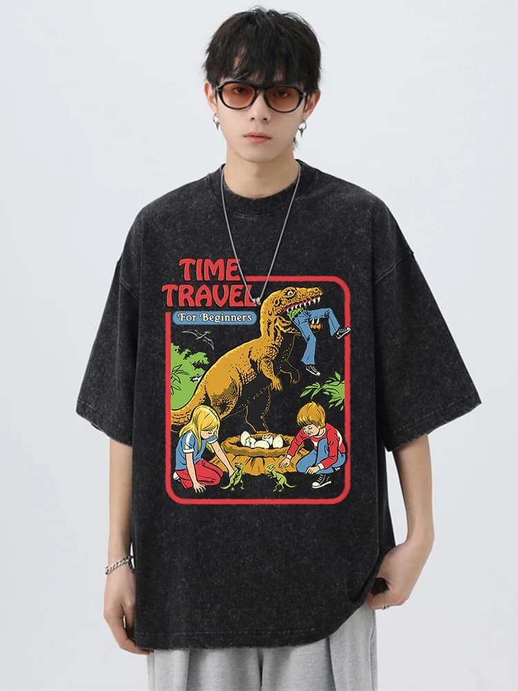 Ruba Dinosauro Bambino Catturato Lavato Retro T Shirt Uomo Moda Abbigliamento Cotone Estate Casual Top Hip Hop T-shirt in cotone allentato