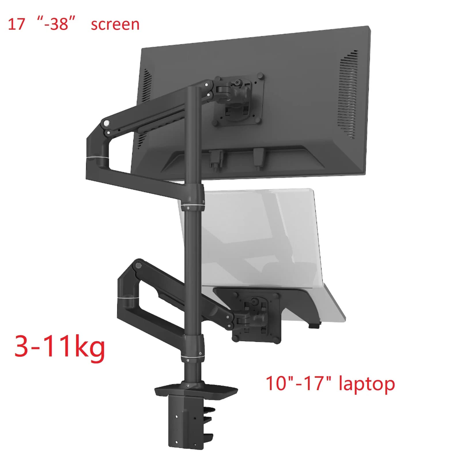 DL-9012LP mechanical spring 10 "-17" table support for laptop + double monitor mounting bracket double arm aluminum 17 "-38