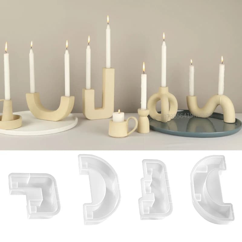 S/M/L/U-forma portacandele stampo in Silicone specchio di cristallo stampo in resina epossidica cemento fai da te gesso stampo ad arco candeliere decorazioni per la casa