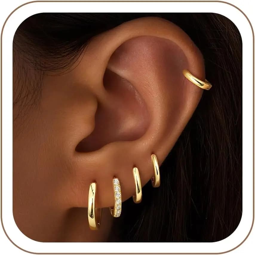 Orecchini a Cerchio in Oro per Donne, Orecchini Ipoallergenici Placcati in Oro 14K, Orecchini a Cerchio per Cartilagine