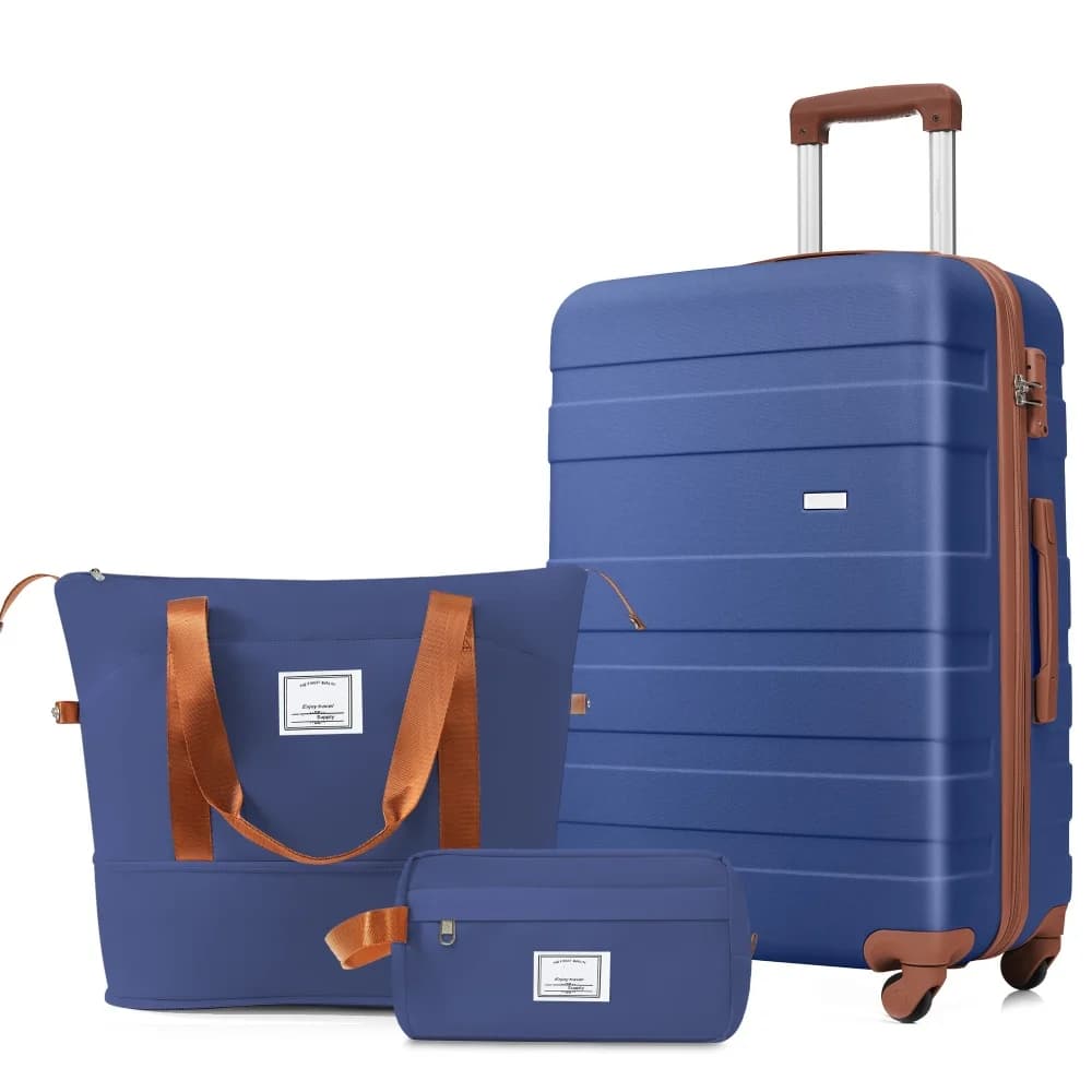 3-Piece Luggage Set - 24in Checked Suitcase with TSA Lock Travel Duffel Bag Wet-Dry Toiletry Bag