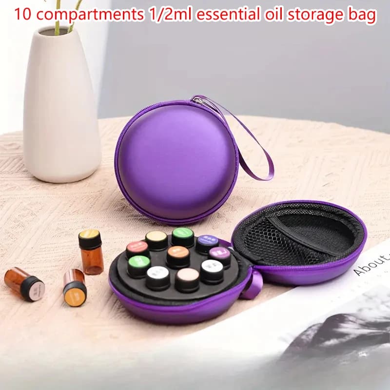 ＆1-2ml PU Portable Essential Oil Case 10 Bottles Perfume Oil Bag Essential Oil Box Travel Organizer Carrying Holder Storage Bag
