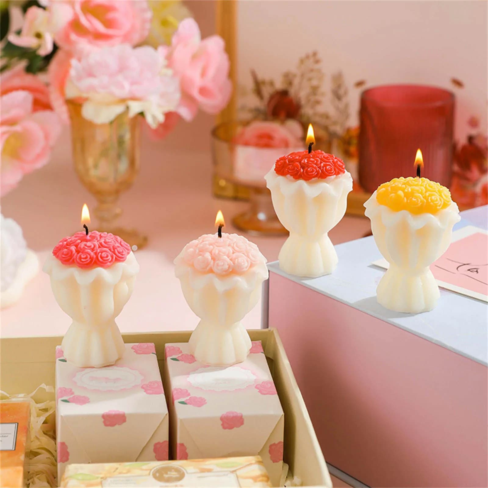 Handmade Creative Bouquet Valentine's Day Scented Candles Wedding and Decorative Items for Party Candles Gifts for Aromatherapy