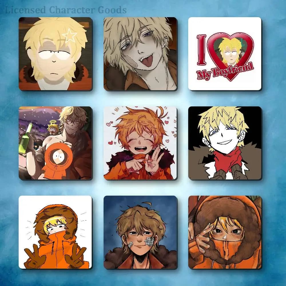 S-Sousth P-Park K-Kenny M-McCormick Refrigerator Magnets Square Tiles with Magnetic Sheets Printed for Decoration Collect 55mm