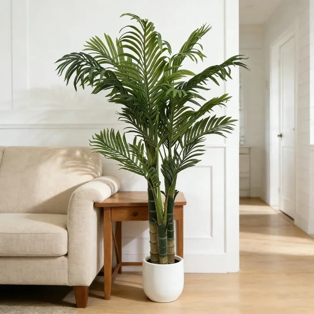 Palma Areca artificiale da 120 cm in vaso bianco, pianta di palma finta per interni ed esterni, pianta tropicale realistica per la casa.