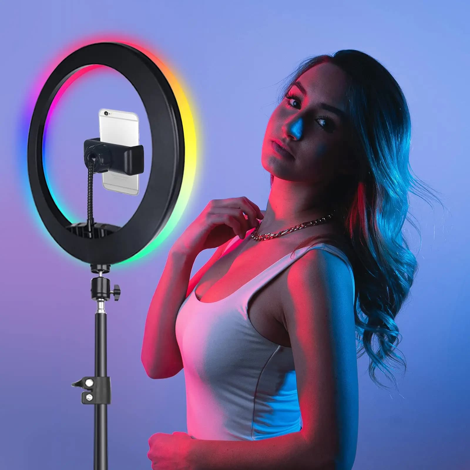 Selfie Ring Light 10 "RGB con treppiede Fill LED RingLight Phone Photography Rim Light Live Video Shoot Makeup Circle Lamp