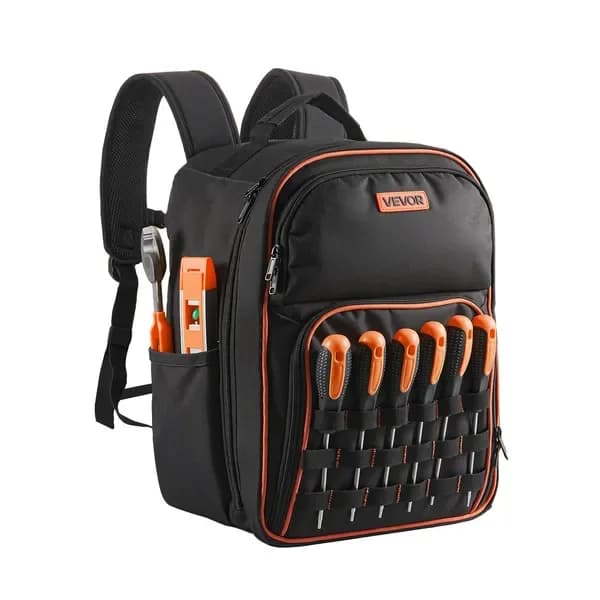 Zaino Porta Attrezzi, 49 Tasche, Organizzatore per Utensili Resistente, Borsa da Lavoro con Scomparto per Laptop e Base in Tessuto Rinforzato