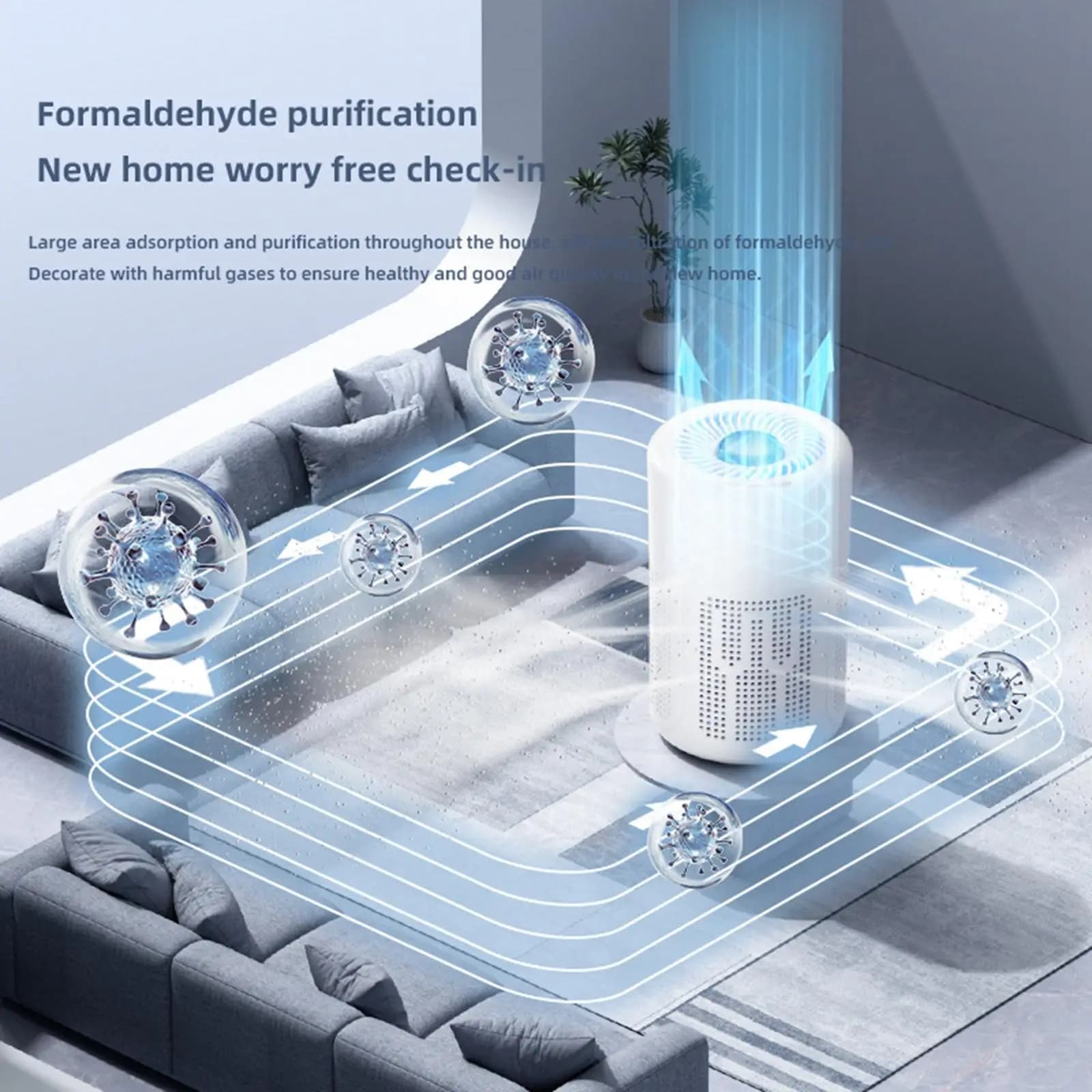 Purificatore d'Aria Intelligente da Interni Bianco con Filtro HEPA, Dispositivo per la Rimozione della Polvere per Ambienti Domestici e Uffici