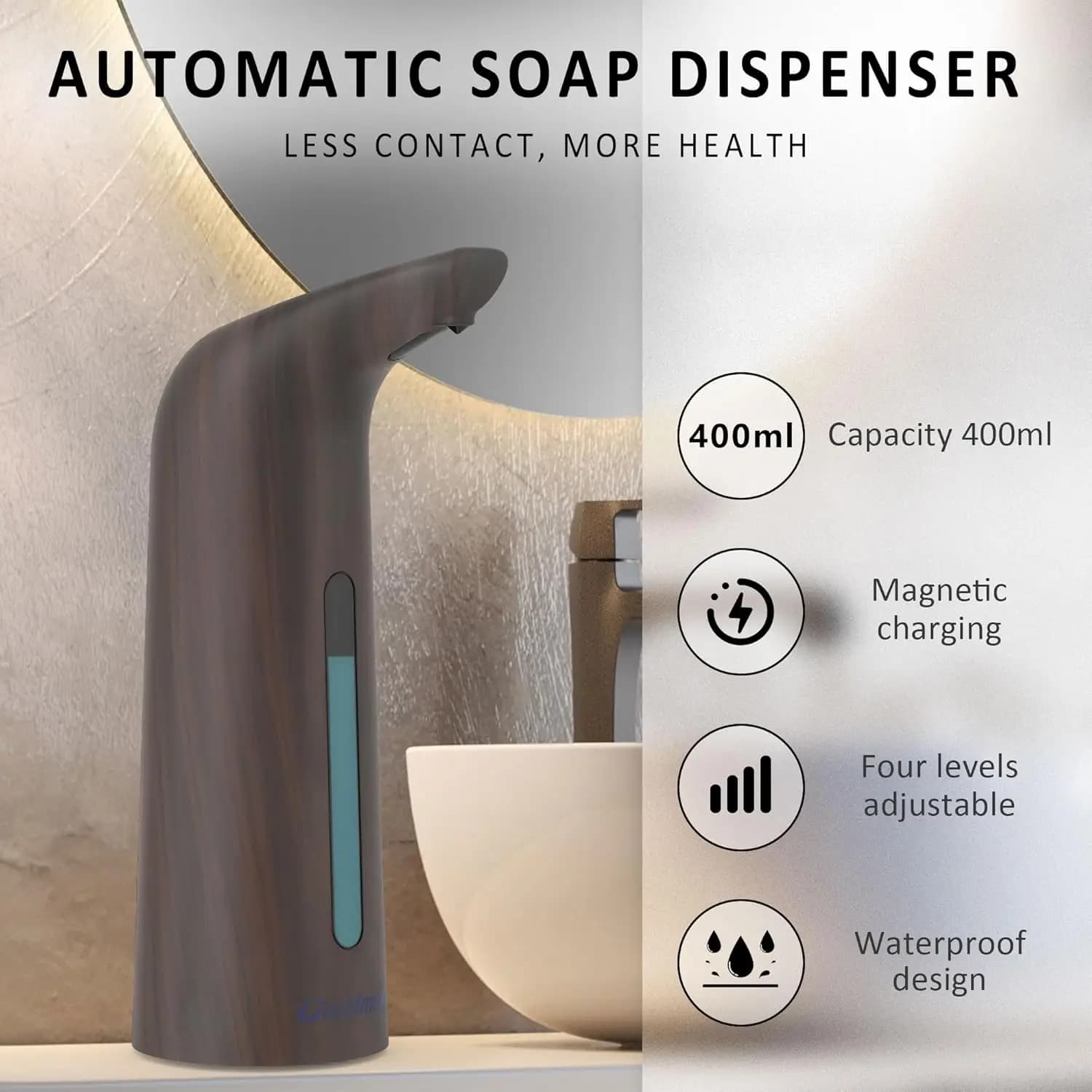 Automatic Liquid Soap Dispenser Soap Container for Adjustable Plates without Touch for Kitchen, Bathroom Waterproof shelf