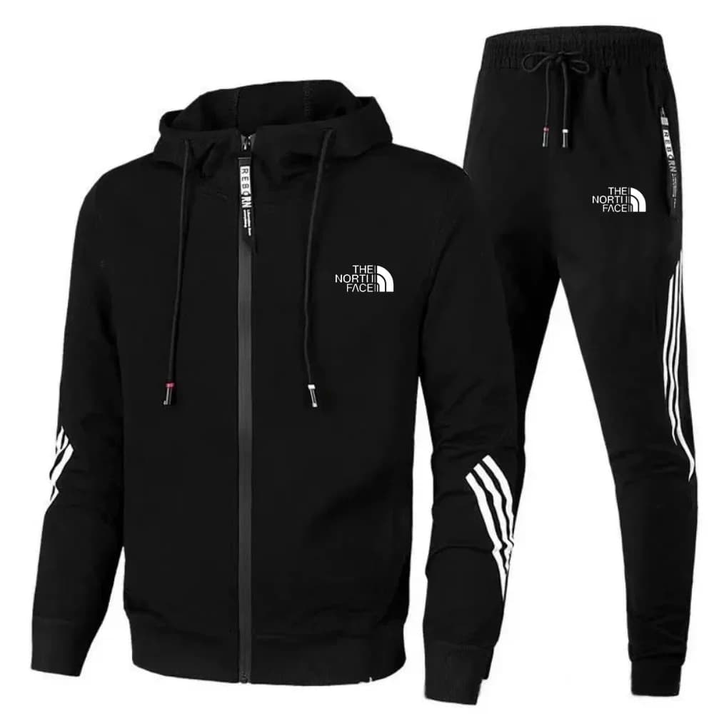 Nuovo set di abbigliamento sportivo da uomo primaverile e autunnale, felpa con cappuccio da uomo con cerniera alla moda e pantaloni da jogging set da 2 pezzi