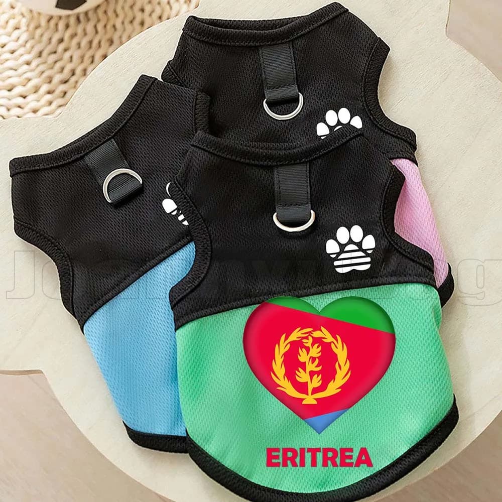 Pettorina in rete per cani e gatti con bandiera a cuore dell'Eritrea, abbigliamento estivo da esterno per cuccioli e gattini, gilet per cani con anello a D per guinzaglio
