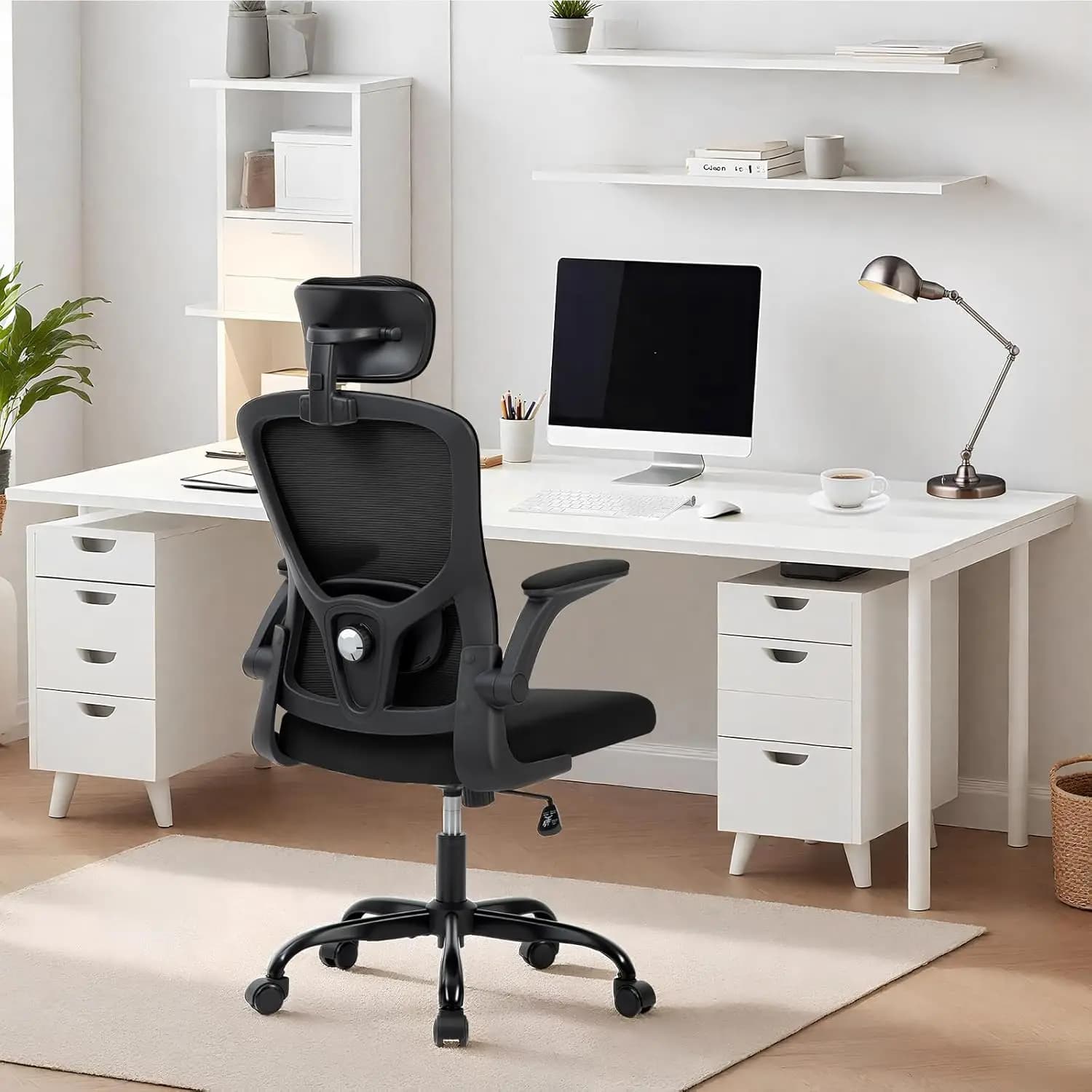 Sedia da scrivania per computer da ufficio Sedia da ufficio ergonomica Sedia da ufficio per casa in rete con schienale alto con poggiatesta regolabile e supporto lombare