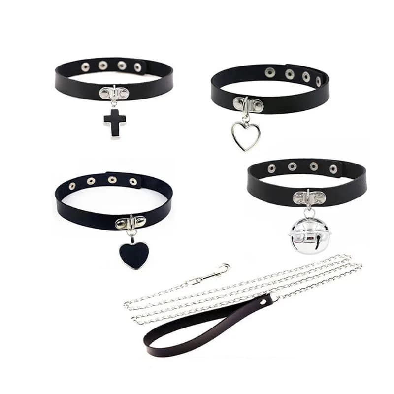 Fetish Collare sexy Collana bondage Guinzaglio Catena in acciaio Rivetto Girocollo Catena per cani Puntura collari al collo Giocattoli sessuali BDSM per donna Uomo