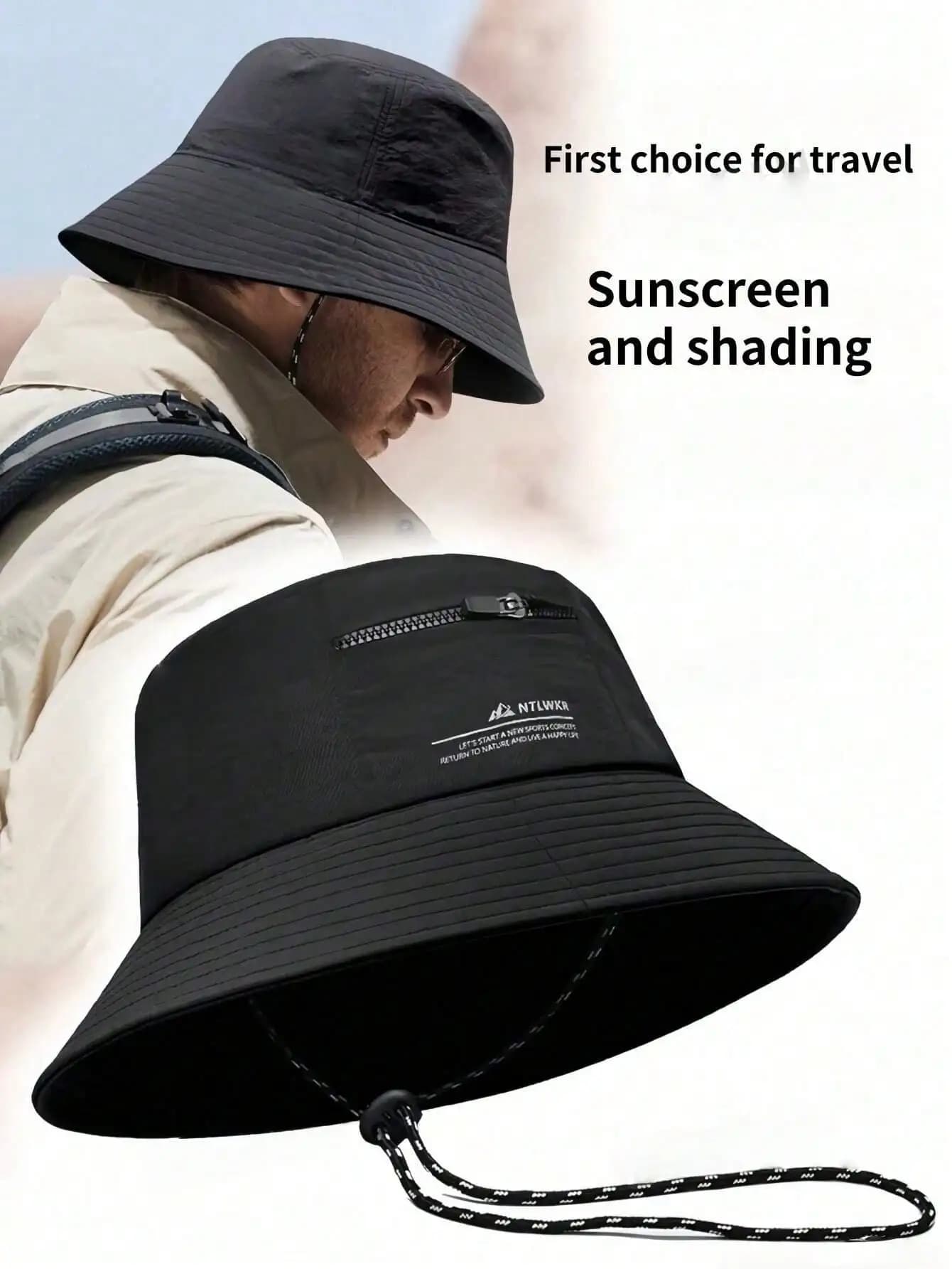 Men's Bohemian Style Sun Protection Bucket Hat,Foldable Fishing/Hiking Hat Waterproof Breathable,Suitable For Outdoor Activities