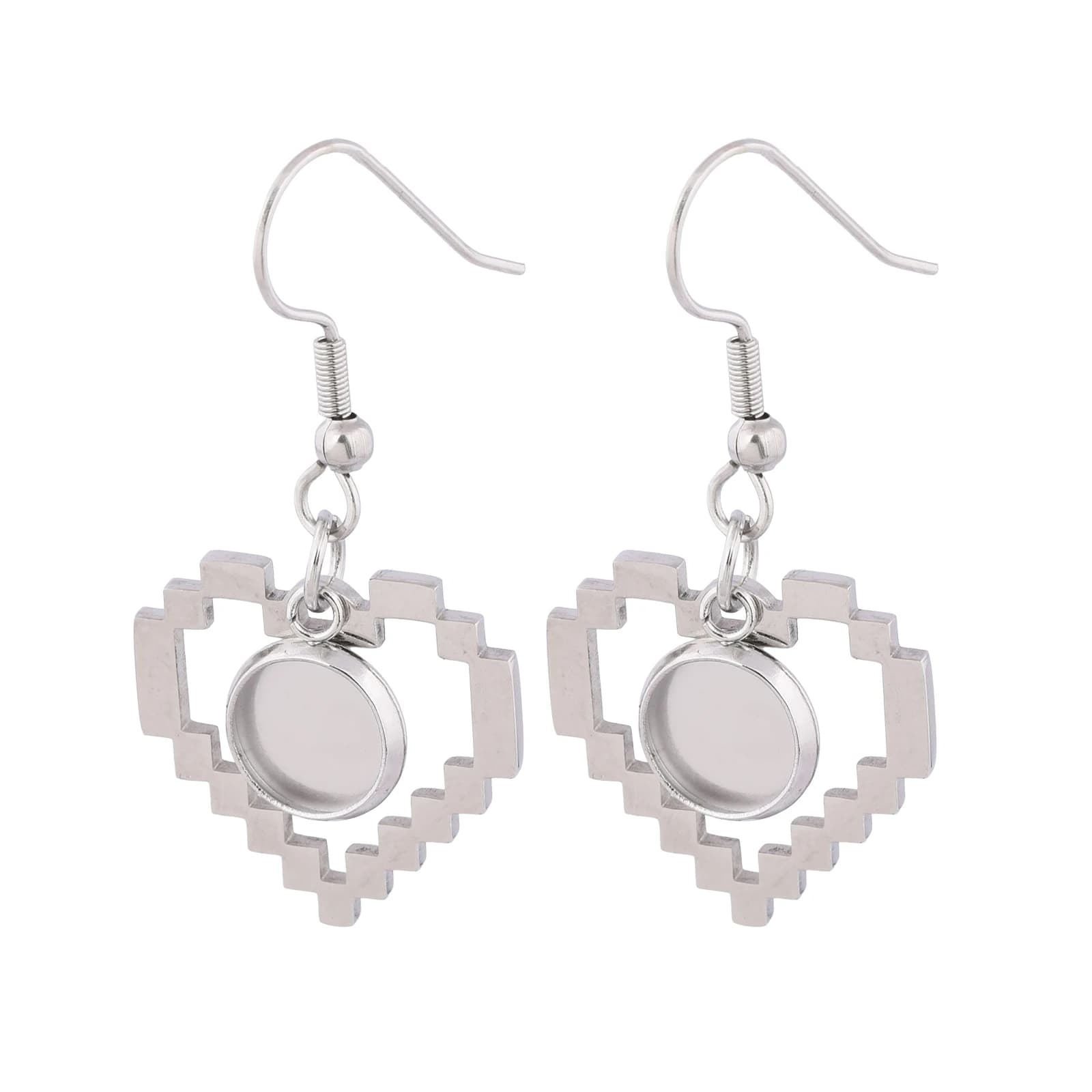 6 Pezzi Base per Orecchini a Cerchio a Cuore in Acciaio Inox, Supporti per Cabochon 8mm, Ganci Fai-da-Te per Creazione di Gioielli
