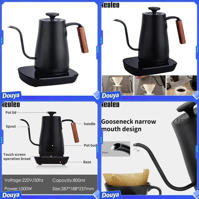 XEOLEO Coffee Kettle Gooseneck Kettle 800ml Electric Kettle Coffee Pot Variable Temperature Quick Heating Electric Boiling