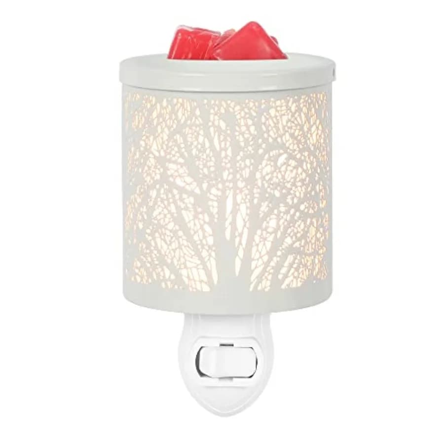 White Metal Plug in Wax Warmer Tree Pattern Wall Warmer for Scented Wax with Removable Tray Candle Warmer Plug in Night Light f