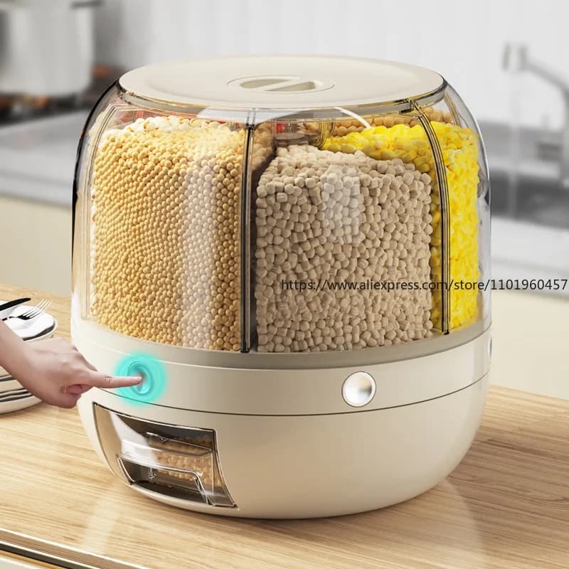 Rotating Compartment Rice Storage Container Insect-Proof Moisture-Proof Sealed Rice Bin Home Grain Organizer for Rice Cereals