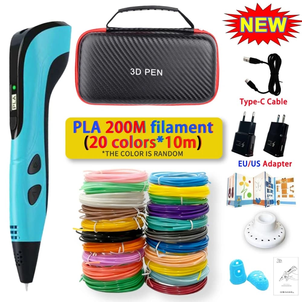 New 3D Pen for Children, Creative Set with PLA Filament Adapter and Travel Case, Christmas Gift and Birthday