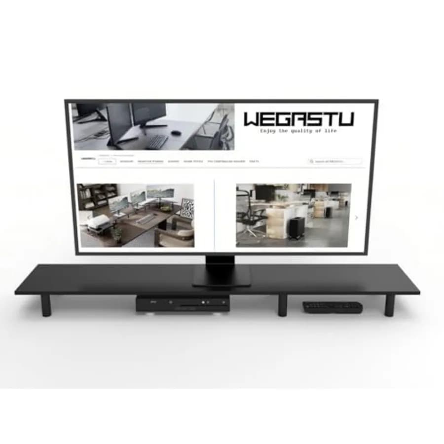 Large Support for Double Monitor Riser 43.3 inch Home Office Storage for Solid Wod Desk Accessories with Computer Adjustable Legs