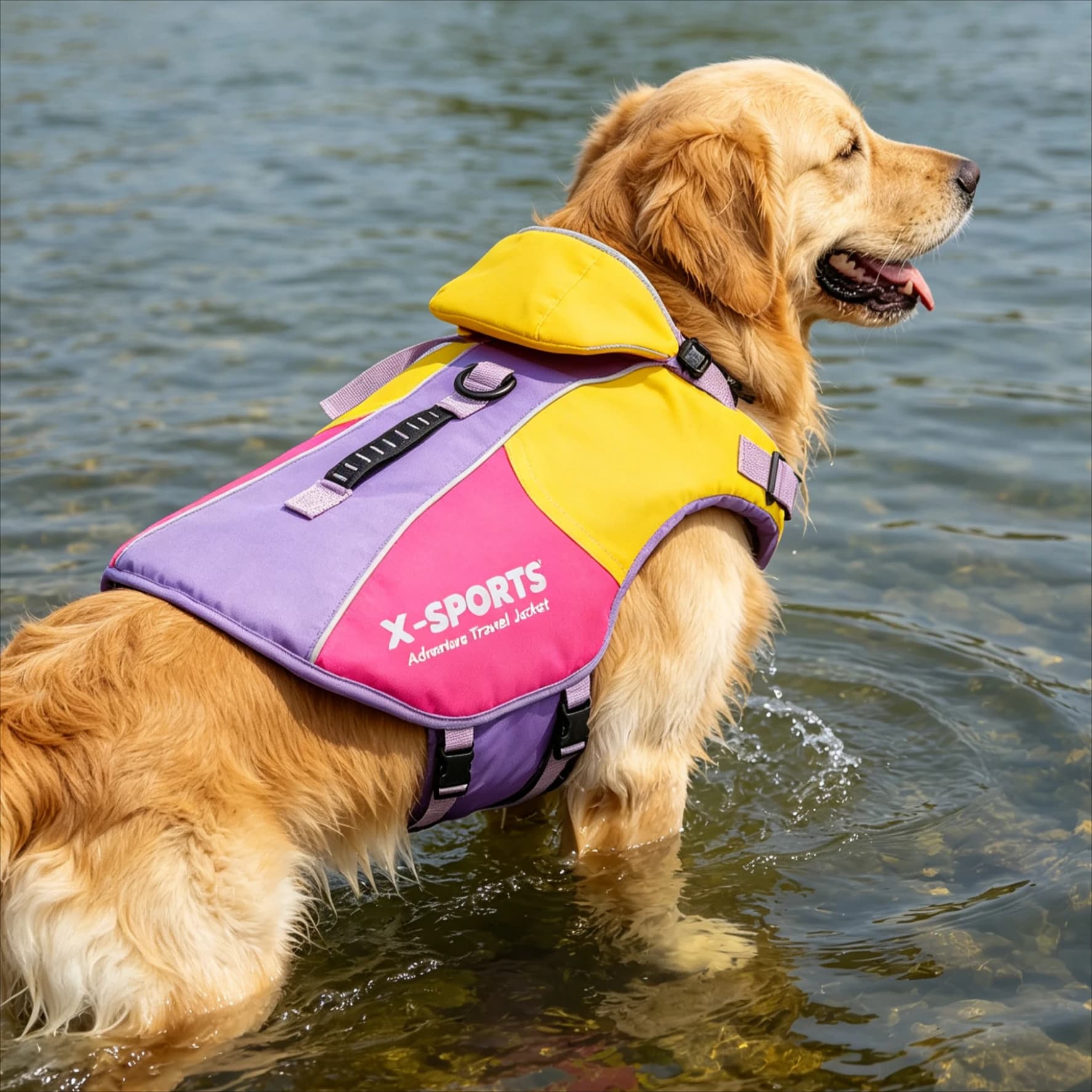 Color Block Dog Life Jacket With Top Lift Handle, Adjustable Secure Strap Pet Swimming Safety Vest, Breathable Floatation Swim V