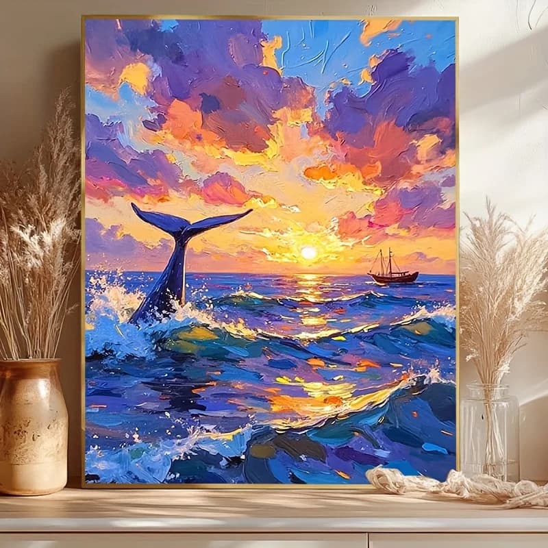 Oil Painting By Numbers Whale Tail Sunset Ocean Paint By Numbers on Canvas Frameless Home Decor