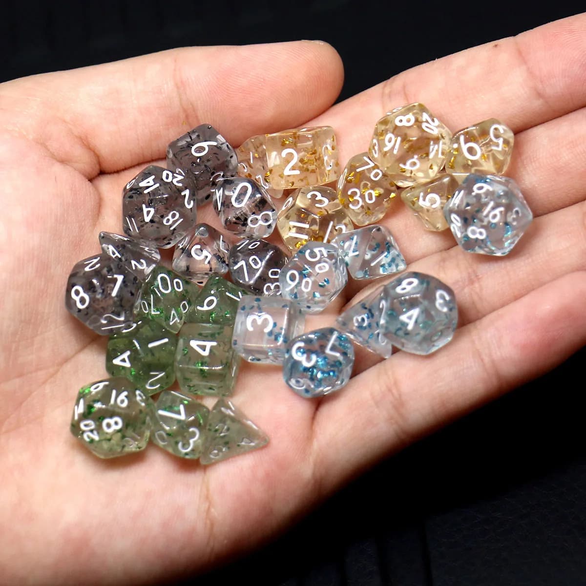 28 pz 4 Set Mini Formato Acrilico Intarsiato Lamina D'oro Gioco Da Tavolo Dadi Poliedrici Gioco Da Tavolo Dadi di Ruolo RPG dadi