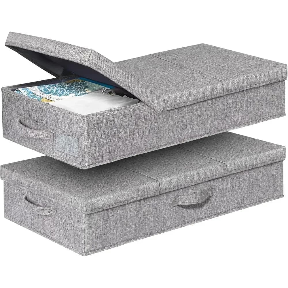 Under Bed Storage With Lids, 2 Pack Large Underbed Storage Containers Clothes W/ 3 Handles, Stackable Organizer Bins Box or Blan