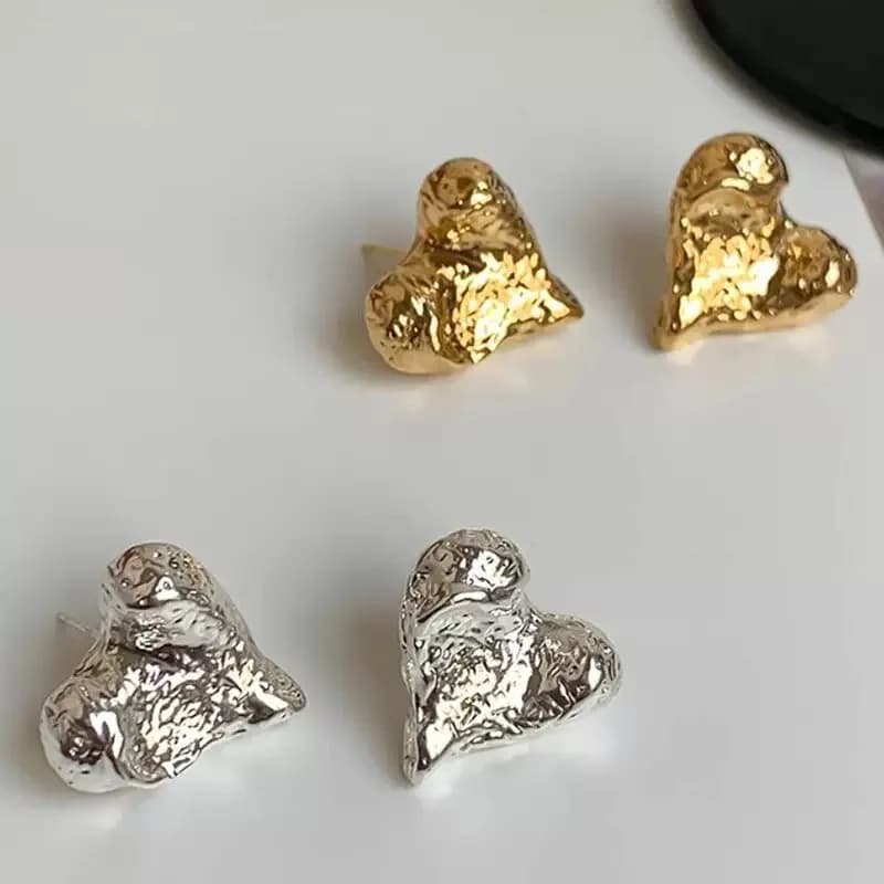 Korean Style Simple Cold Style Unique Design Sense Of Texture Irregular Heart Temperament Earrings