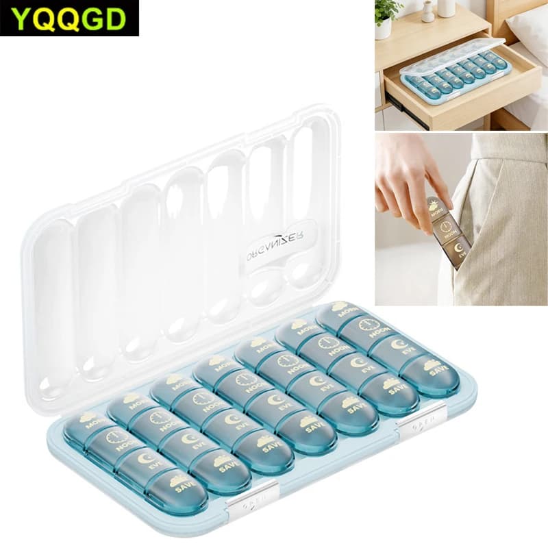 Portapillole Settimanale 3/4 Volte al Giorno, Grande Contenitore per Pillole, Organizzatore di Medicinali per 7 Giorni, Porta Vitamine/Integratori