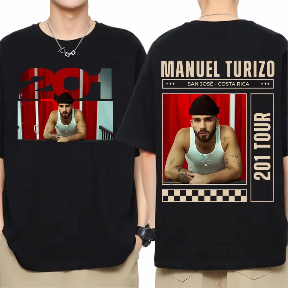 Maglietta del tour mondiale del rapper Manuel Turizo 201, t-shirt da uomo Harajuku streetwear oversize, comoda maglietta 100% cotone.