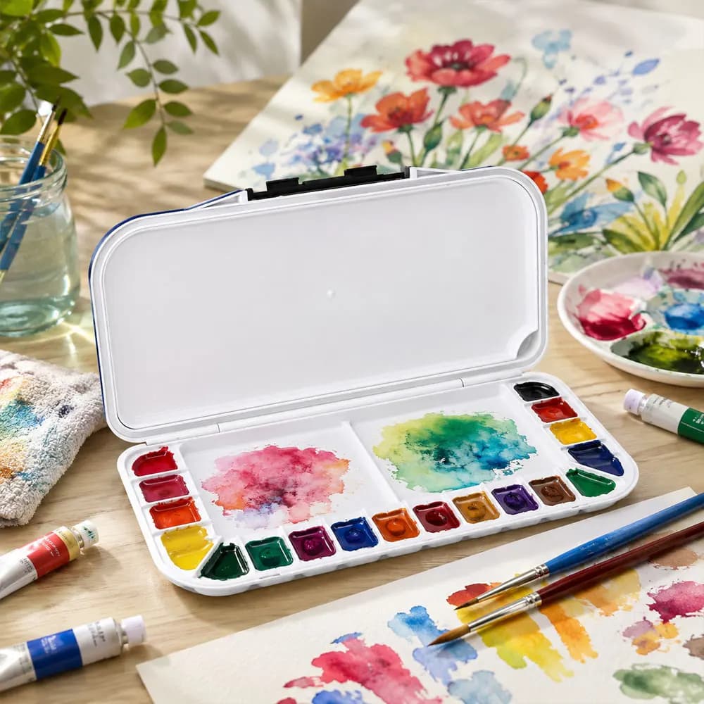 Foldable Airtight 18-Well Paint Palette with 2 Mixing Areas & Removable Tray for Watercolor, Gouache and Acrylic Painting