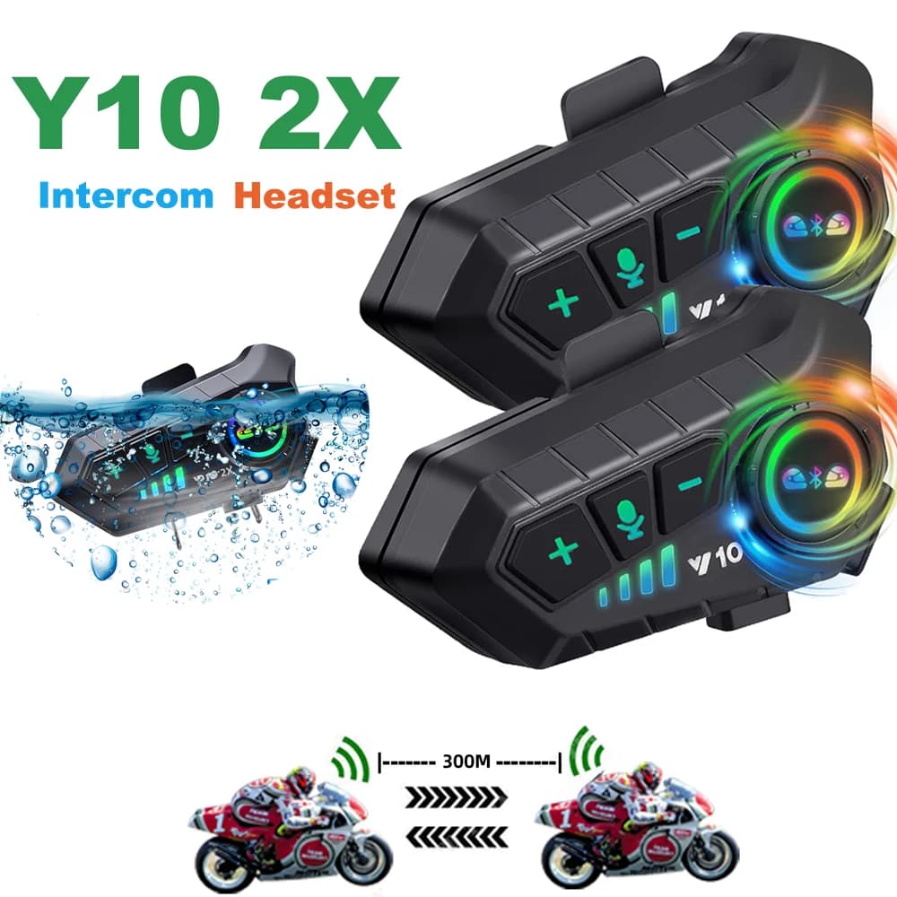 Kebidumei YP10 2X Wireless Bluetooth5.3 Casco moto Interfono Auricolare Impermeabile 300 m Intercomunicador Altoparlante Auricolare