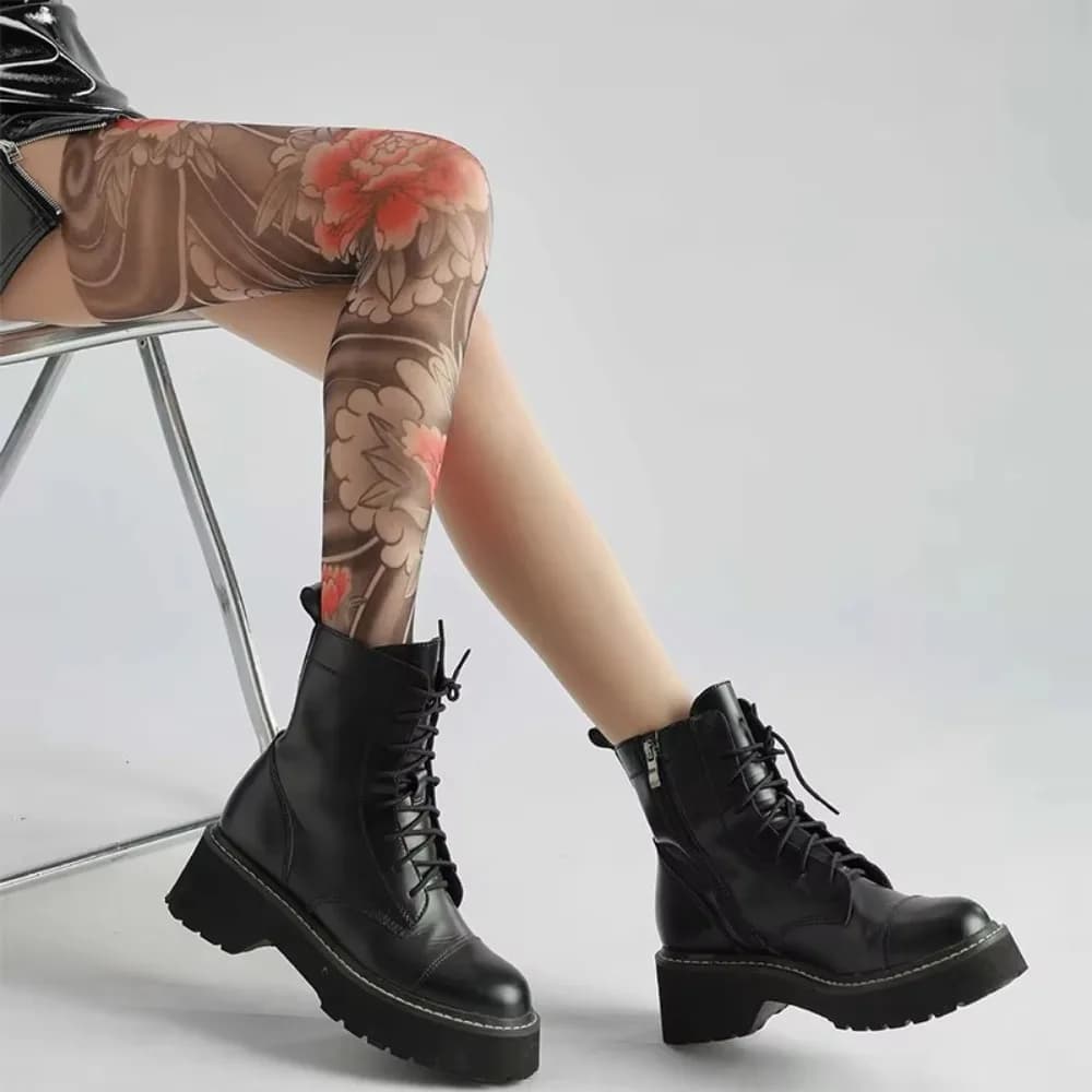 New Sexy Printed Women's Tights Stockings Perspective Mesh Peony Pantyhose Fake Tattoo Leggings Nylon Socks Women