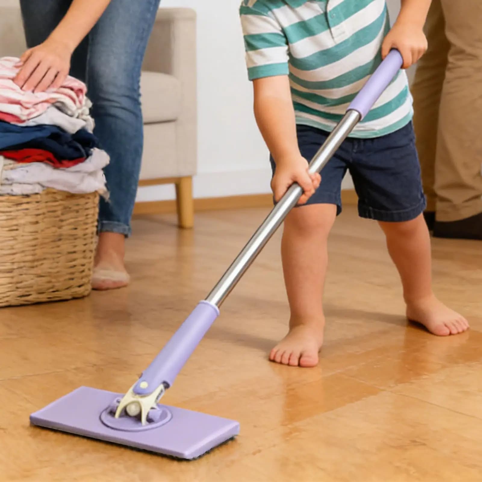 Mini Mop Pieghevole Senza Mani con Rotazione a 360 Gradi e Cambio Automatico del Panno per Cucina, Bagno e Stoviglie