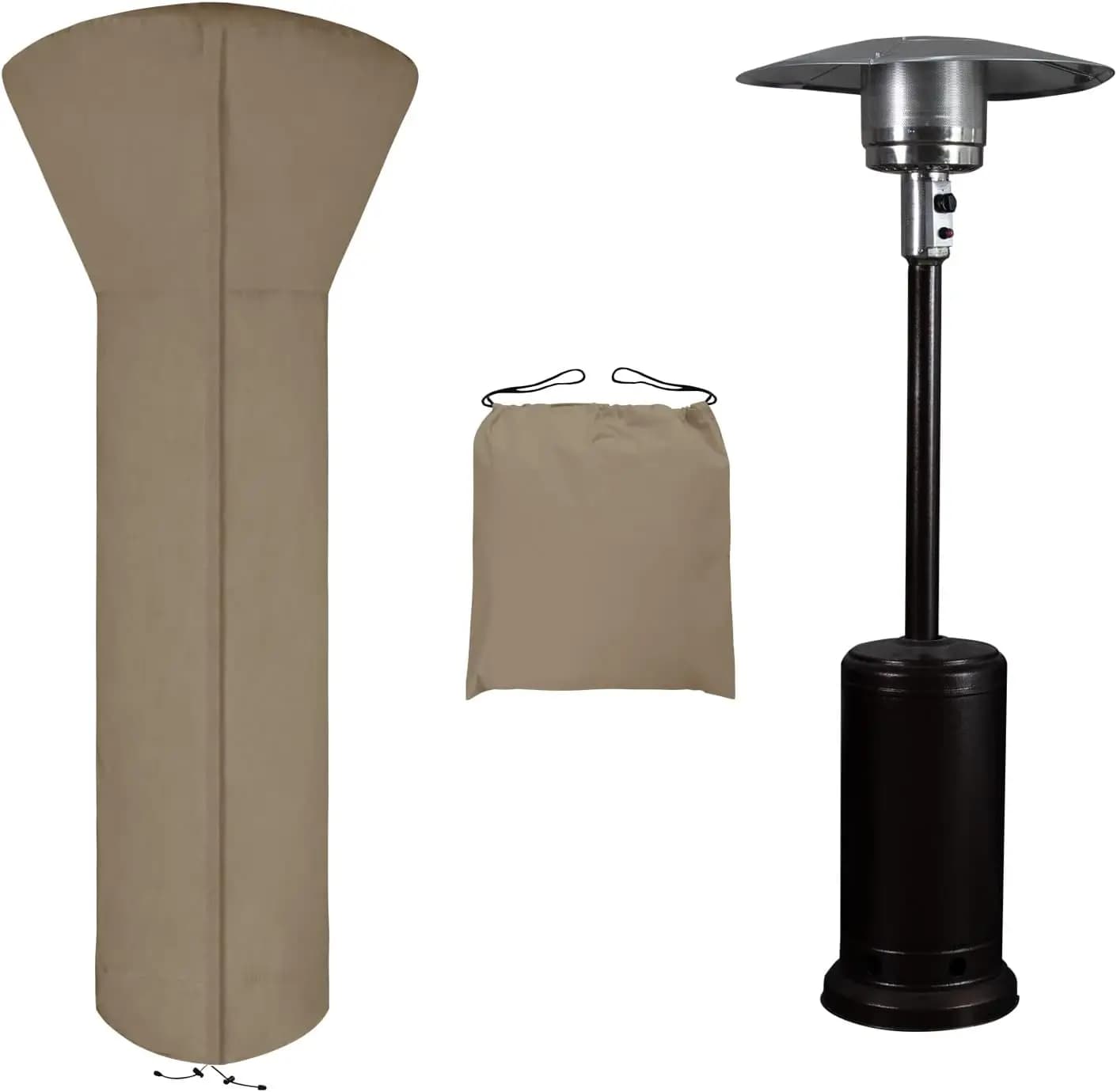 Waterproof zippered patio heater cover, storage bag, UV and wind resistant (89'H x 33'P x 19'L, Cammello)