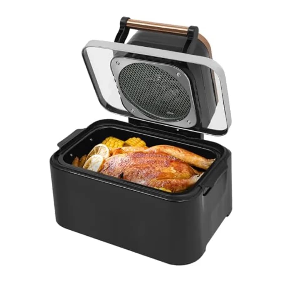 Friggitrice ad Aria 12.68 Qt Multifunzione Digitale Elettrica con Finestra di Visualizzazione, Temperatura Regolabile 176-410°C, Timer 5-65 Minuti