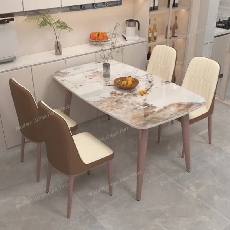 Tavolo da Pranzo con Gambe Dorate, Tovaglie da Campeggio, Tavolo da Pranzo in Vetro e Marmo, Set Pieghevole Impermeabile, Sala da Pranzo, Arredamento per la Casa