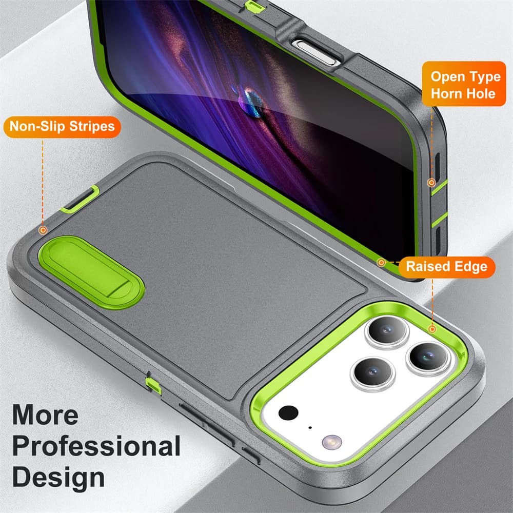 Heavy Duty Armor Protection Stand Phone Case for IPhone 17 Air 16E 16 15 14 Plus 13 12 11 Pro Max Shockproof Kickstand Cover