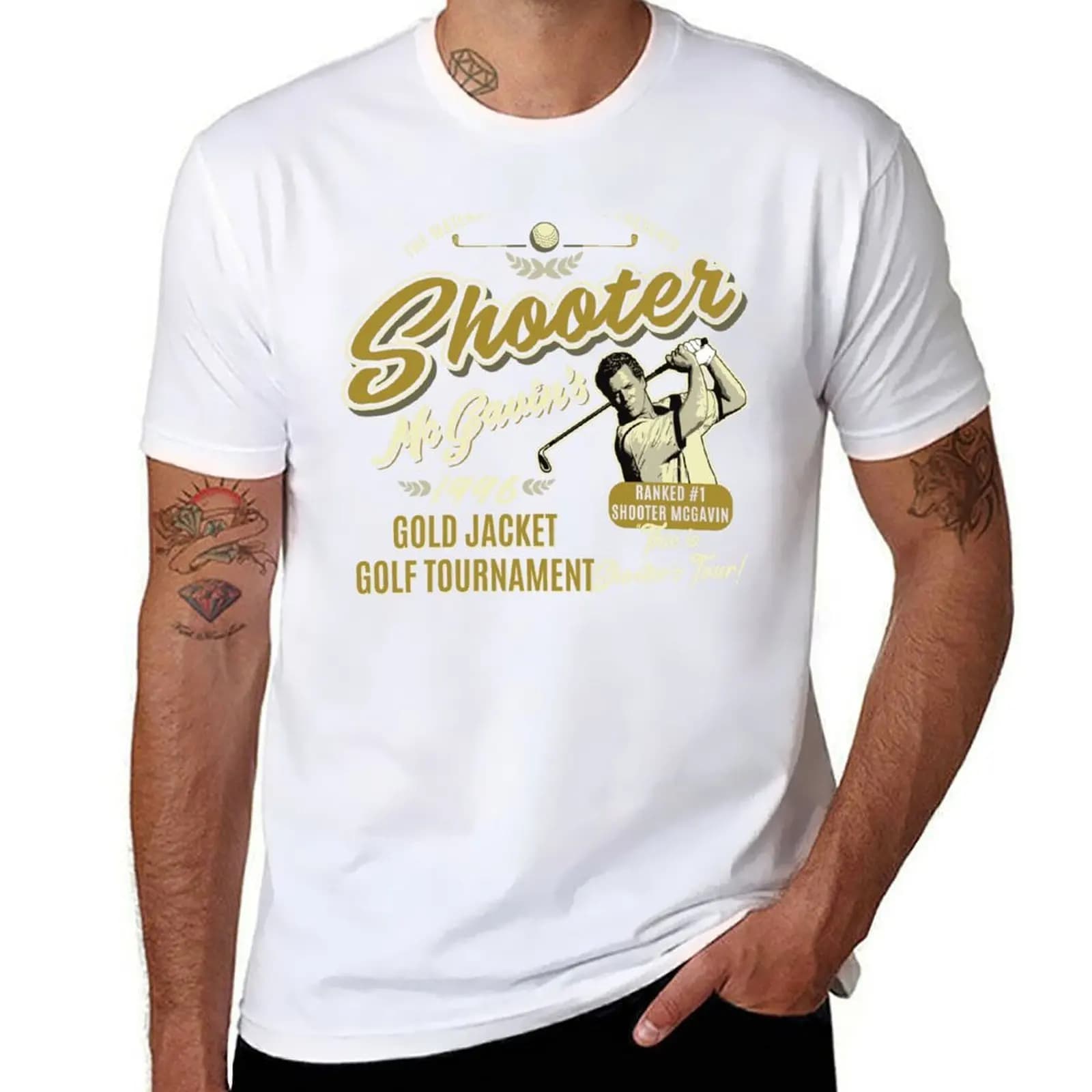 T-shirt da torneo di golf Shooter McGavin Gold Jacket, top casual leggero a maniche corte